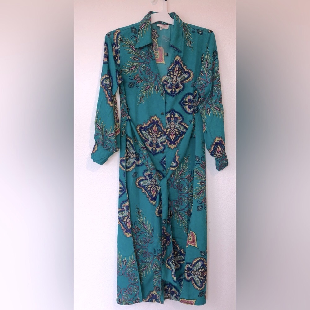 Green V-Neck 3/4 Sleeve Sundress for Casual Wear NWOT